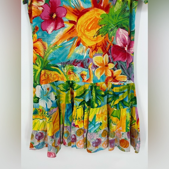 Vintage Jams World Hattie Dress Vibrant Bold Tropical Floral Mixed Print- Medium - Picture 4 of 9